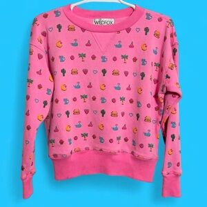 Wildfox Vibrant Pink Pixel Guys Graphic Sweater